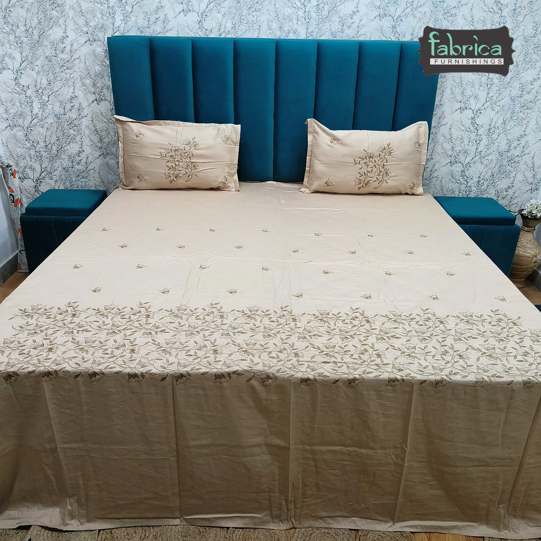 Aurelia Premium Pure Cotton Super King-Size Botanical Floral Embroidered Bedsheet