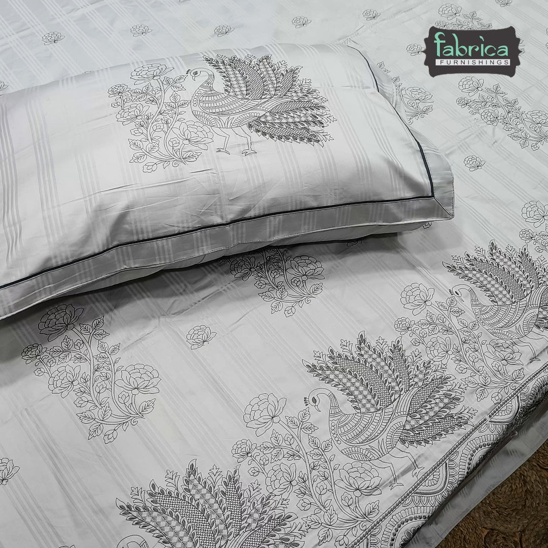 Roselyn Premium Pure Cotton Super King-Size Peacock Floral Embroidered Bedsheet