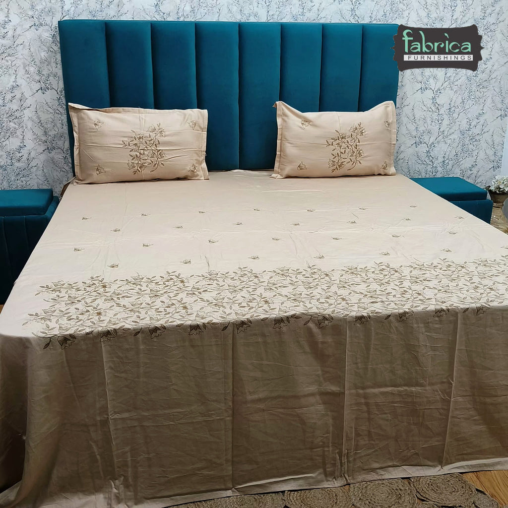 Aurelia Premium Pure Cotton Super King-Size Botanical Floral Embroidered Bedsheet