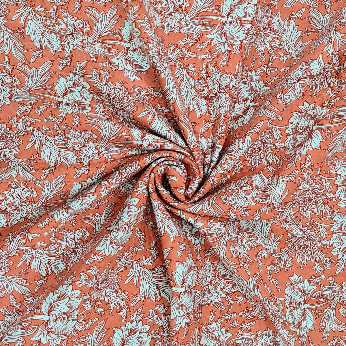 Nilaya Floral Premium Pure Cotton Coral Pink & White Printed Bedcover