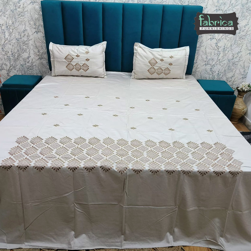 Roselyn Premium Pure Cotton Super King-Size Geometric Embroidered Bedsheet