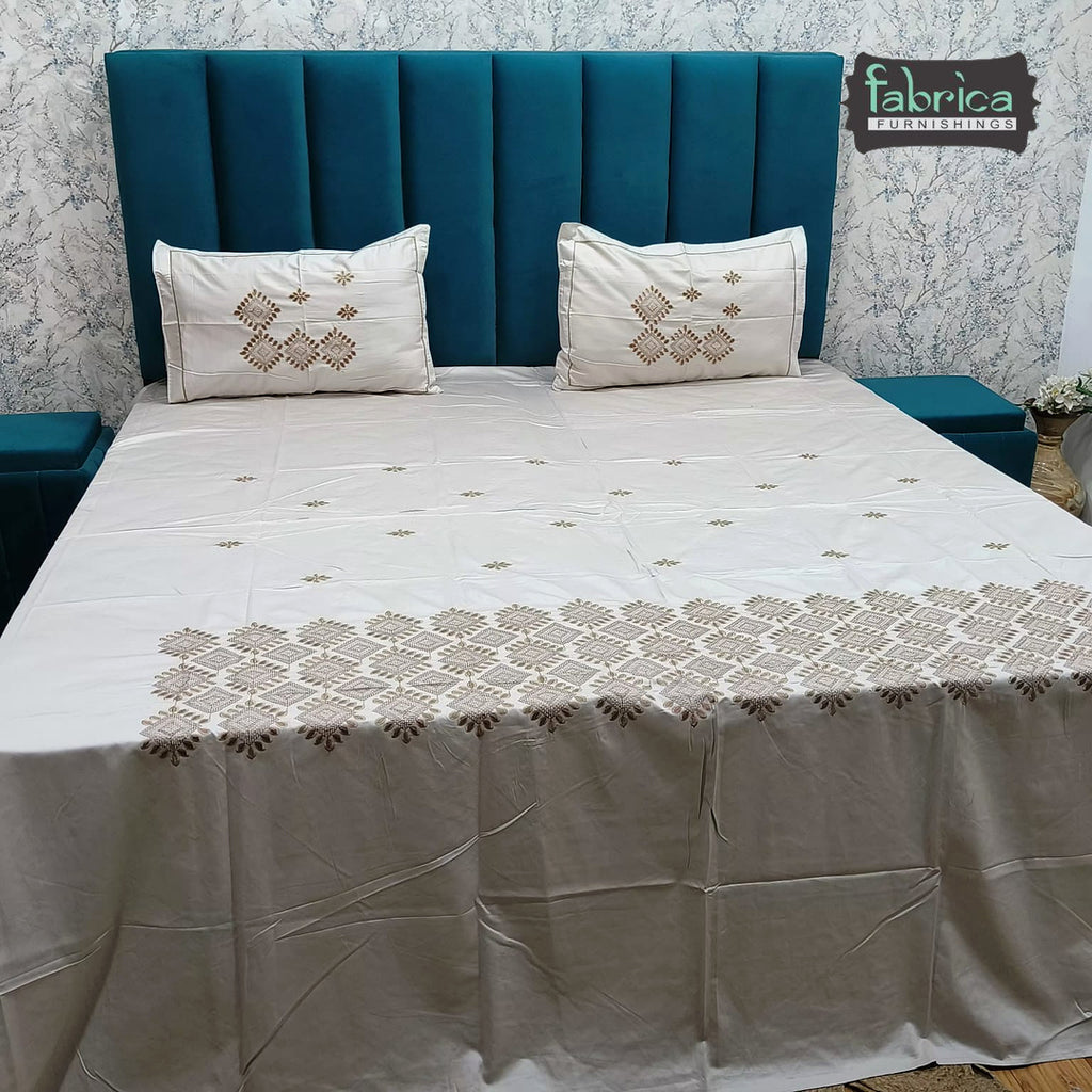 Roselyn Premium Pure Cotton Super King-Size Geometric Embroidered Bedsheet