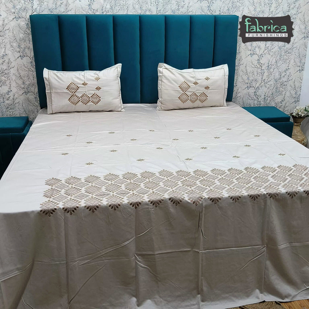 Roselyn Premium Pure Cotton Super King-Size Geometric Embroidered Bedsheet