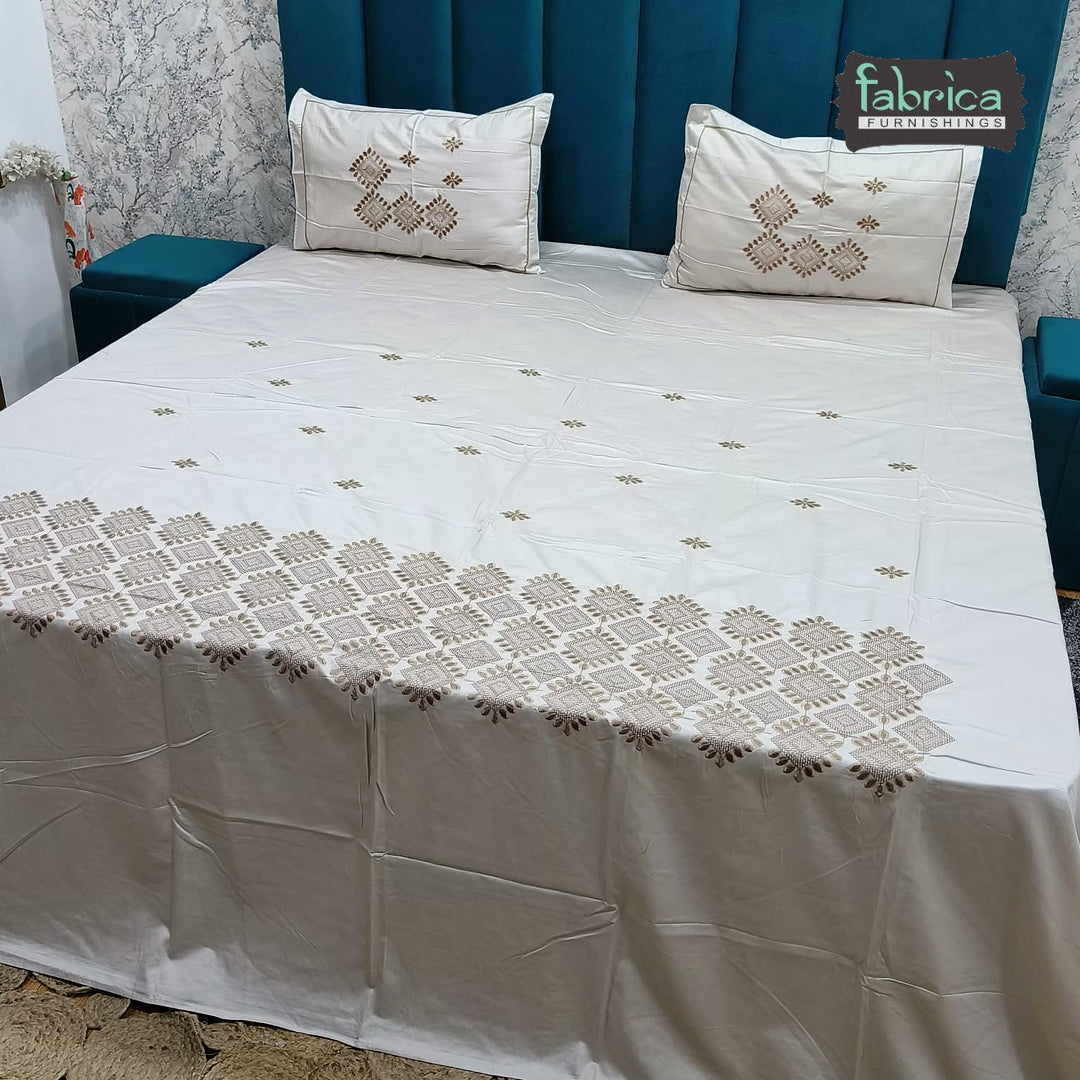 Roselyn Premium Pure Cotton Super King-Size Geometric Embroidered Bedsheet