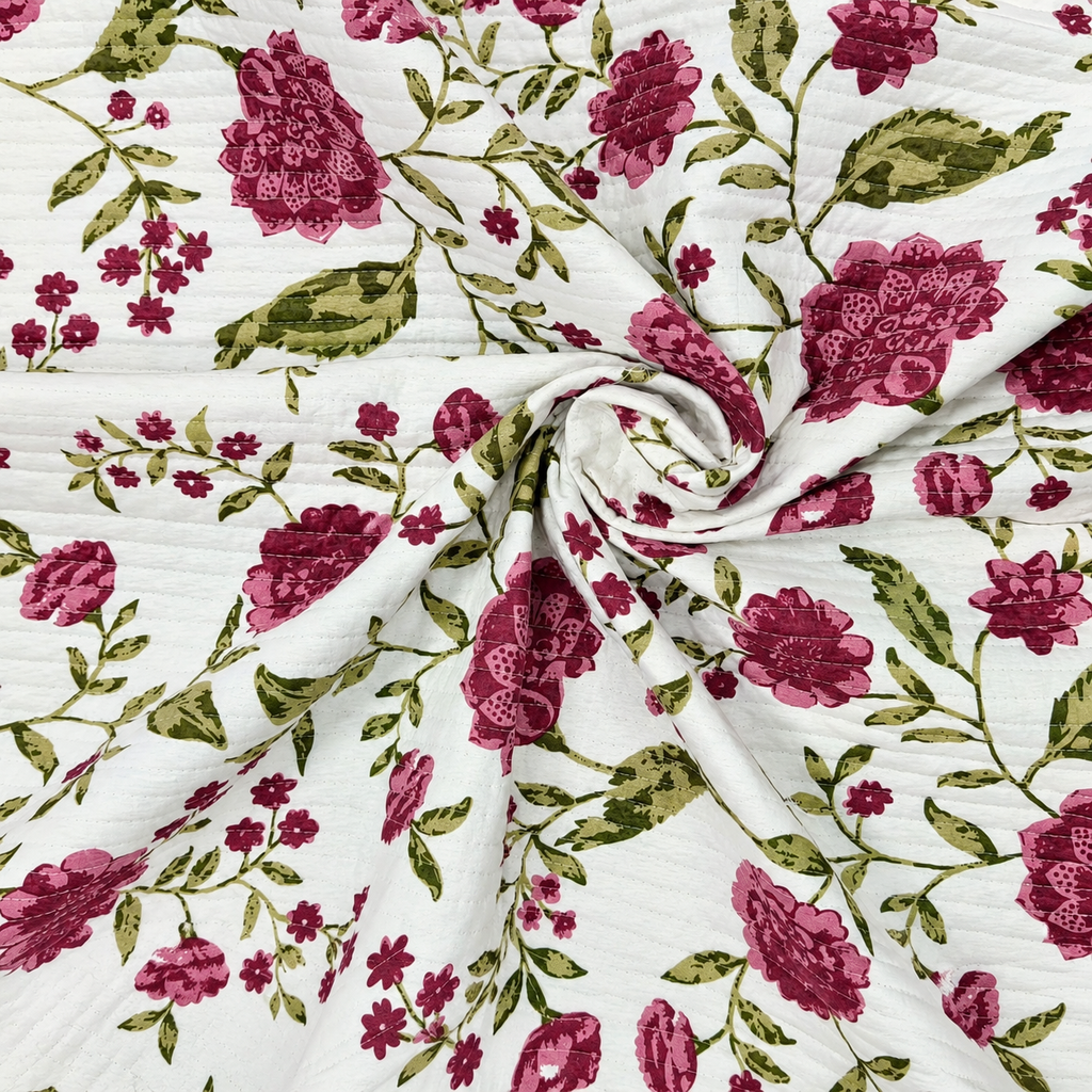 Nilaya Floral Premium Pure Cotton White & Mauve Pink Printed Bedcover