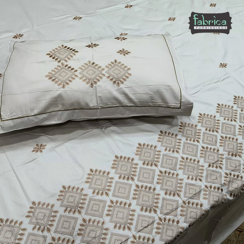 Roselyn Premium Pure Cotton Super King-Size Geometric Embroidered Bedsheet