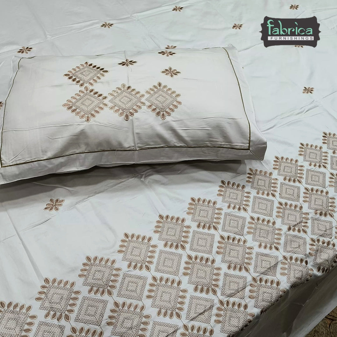 Roselyn Premium Pure Cotton Super King-Size Geometric Embroidered Bedsheet