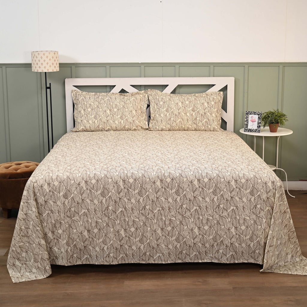 Urban Leaf Print Pure Cotton King Size Bedsheet