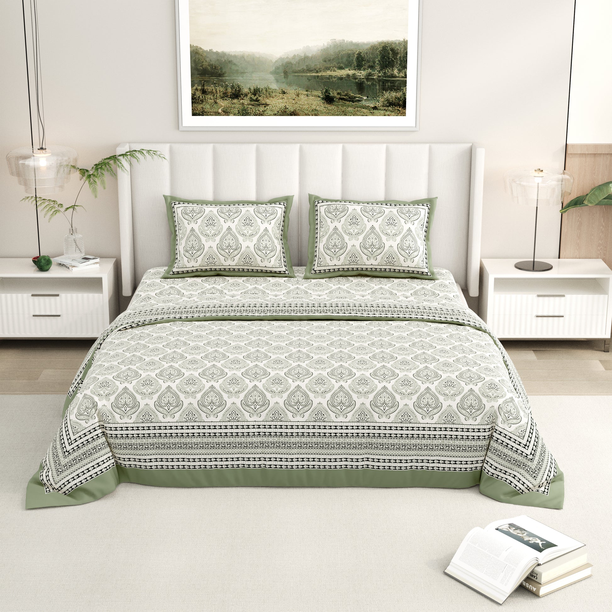 Rainbow Sage Heritage Premium Cotton King Size Bedsheet Set