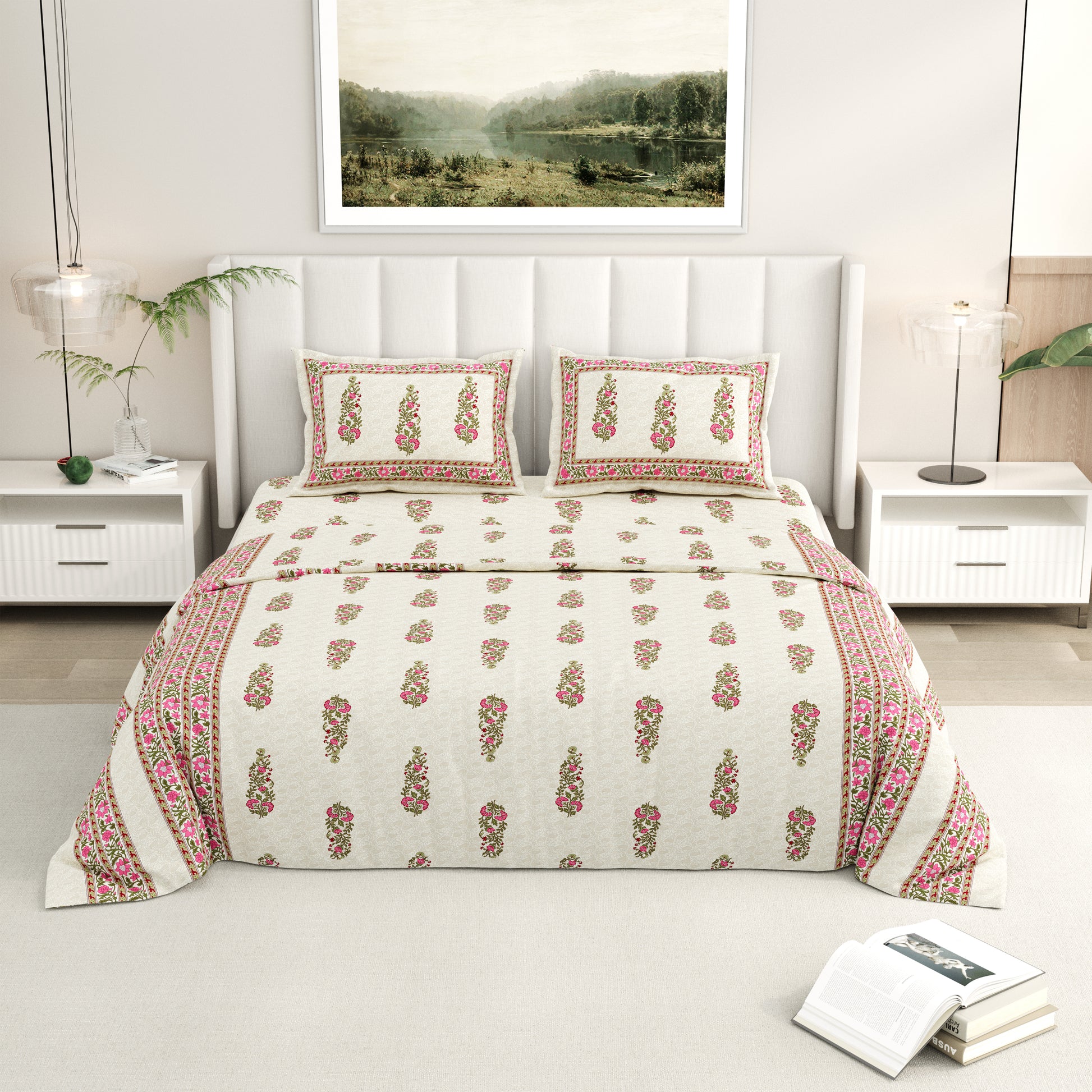 Rainbow Rose Blossom Premium Cotton King Size Bedsheet Set