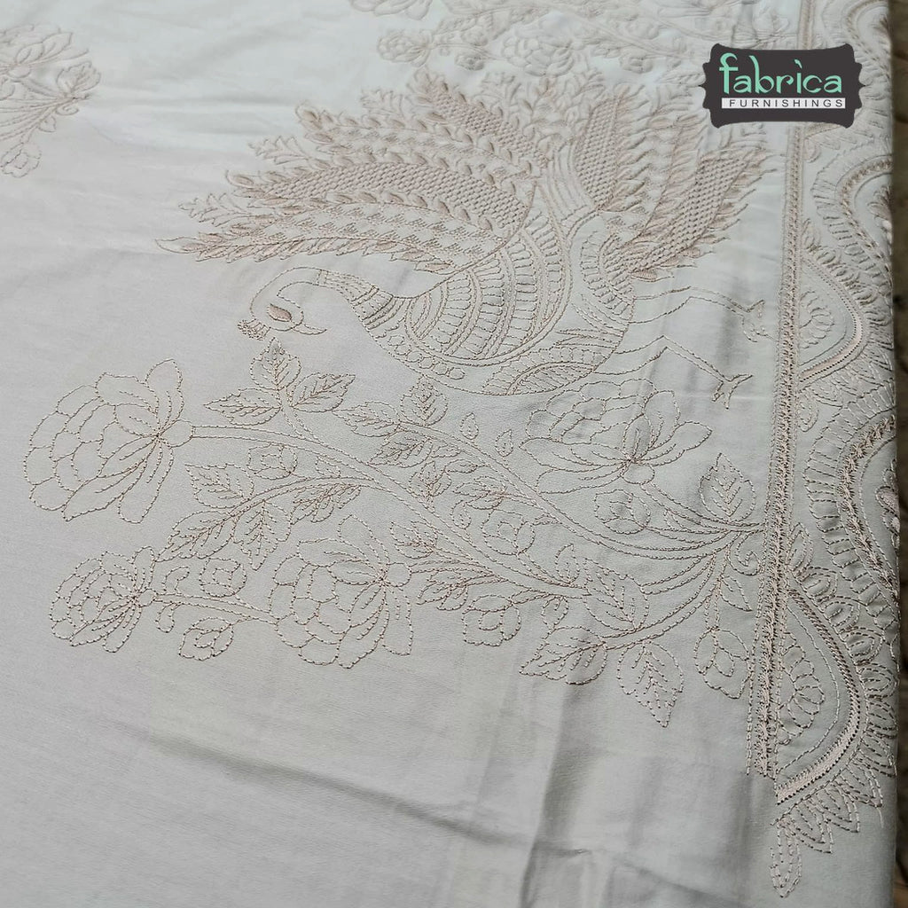 Roselyn Premium Pure Cotton Super King-Size Peacock Floral Embroidered Bedsheet