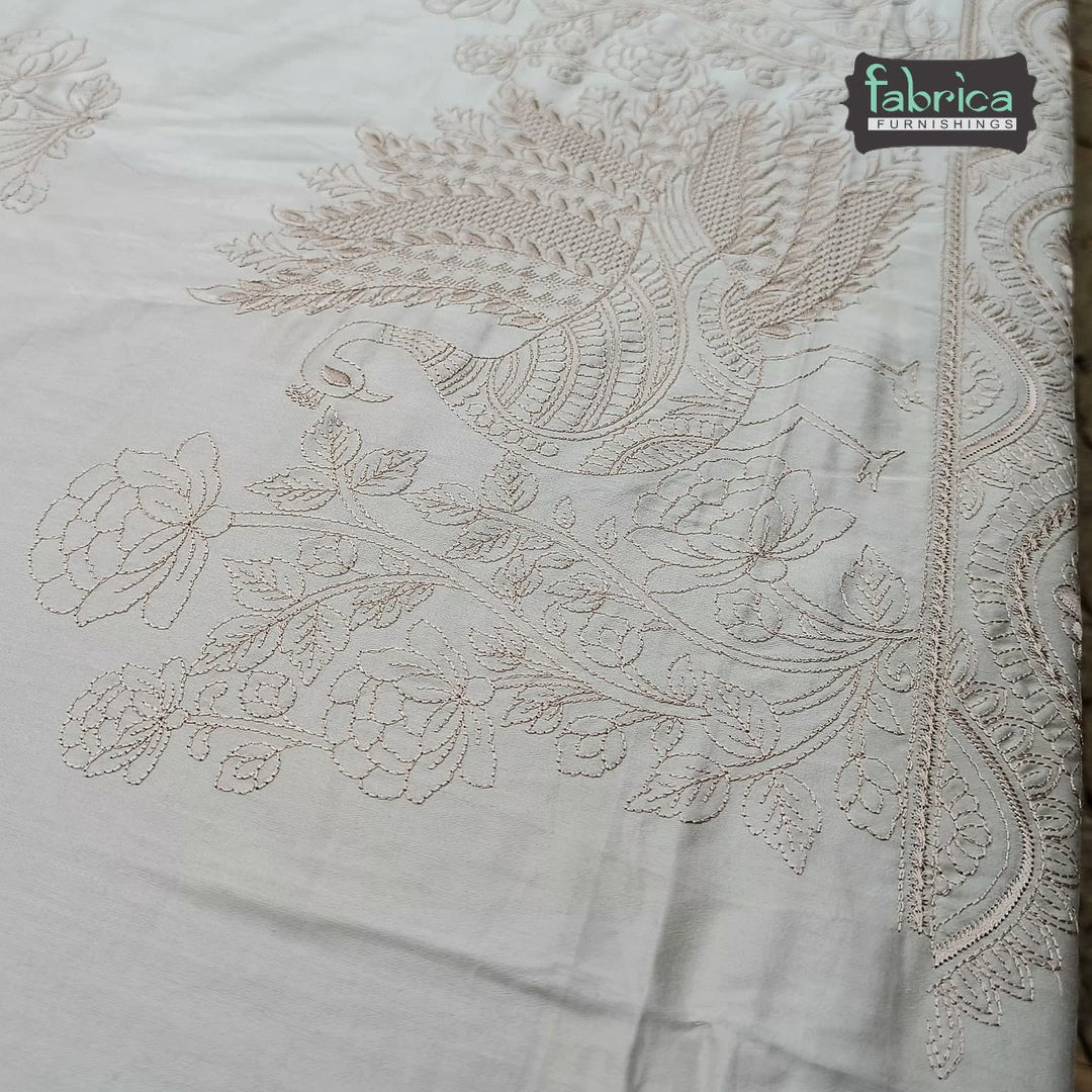 Roselyn Premium Pure Cotton Super King-Size Peacock Floral Embroidered Bedsheet
