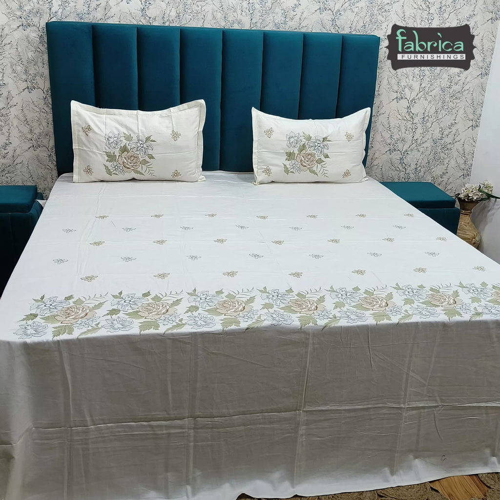 Aurelia Premium Pure Cotton Super King-Size Floral Garden Embroidered Bedsheet