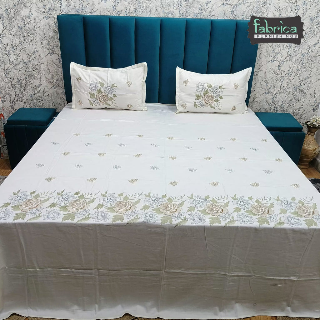 Aurelia Premium Pure Cotton Super King-Size Floral Garden Embroidered Bedsheet