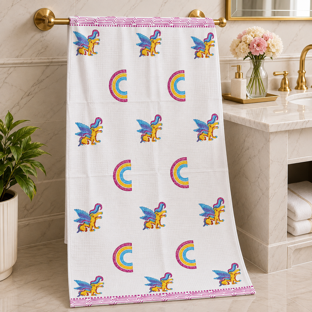 Kids Zone Waffle Printed Pure Cotton Bath & Hand Towels
