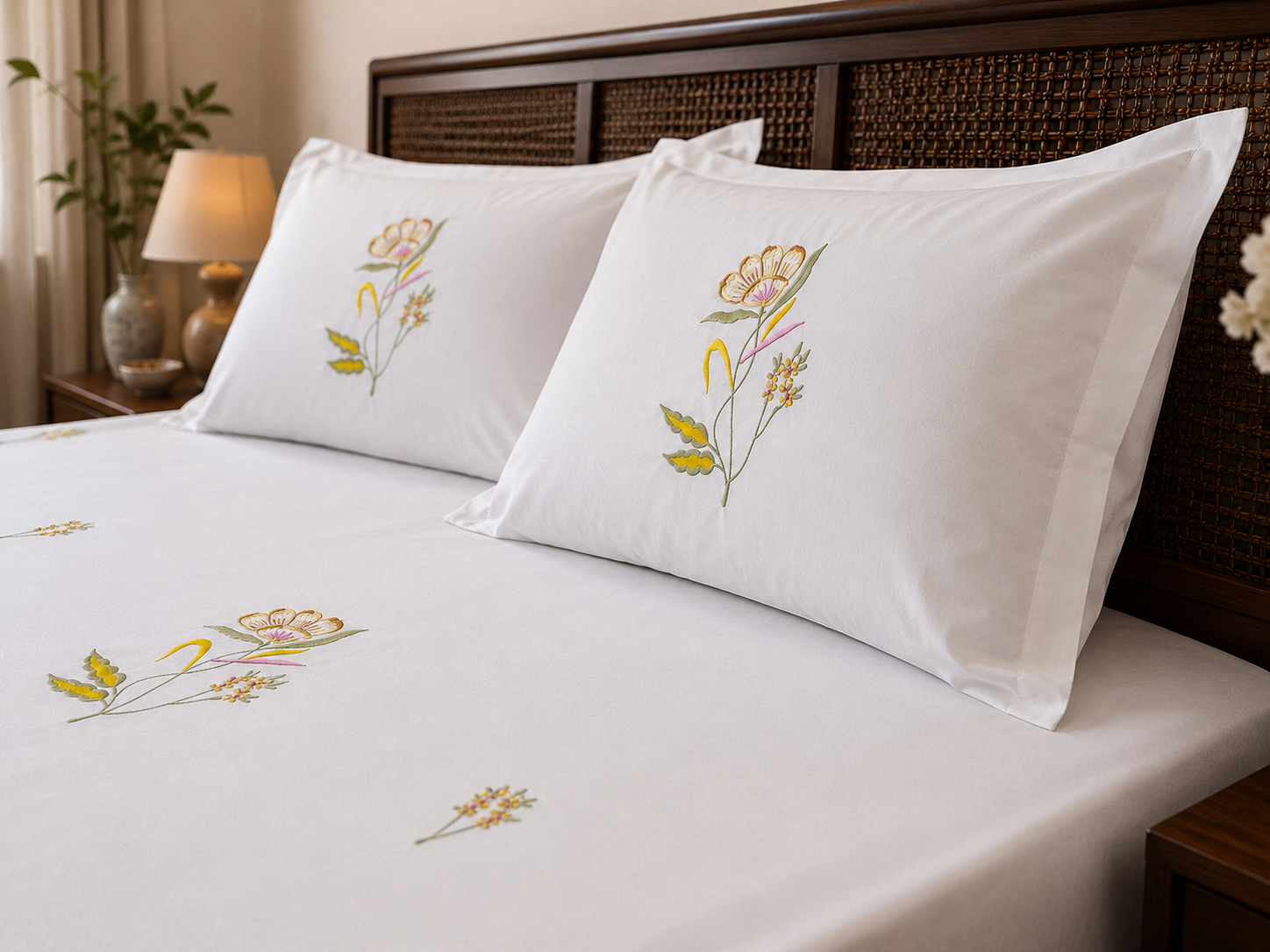 Fabby Decor Premium Pure Cotton Super King-Size Floral Embroidered Designer Bedsheet