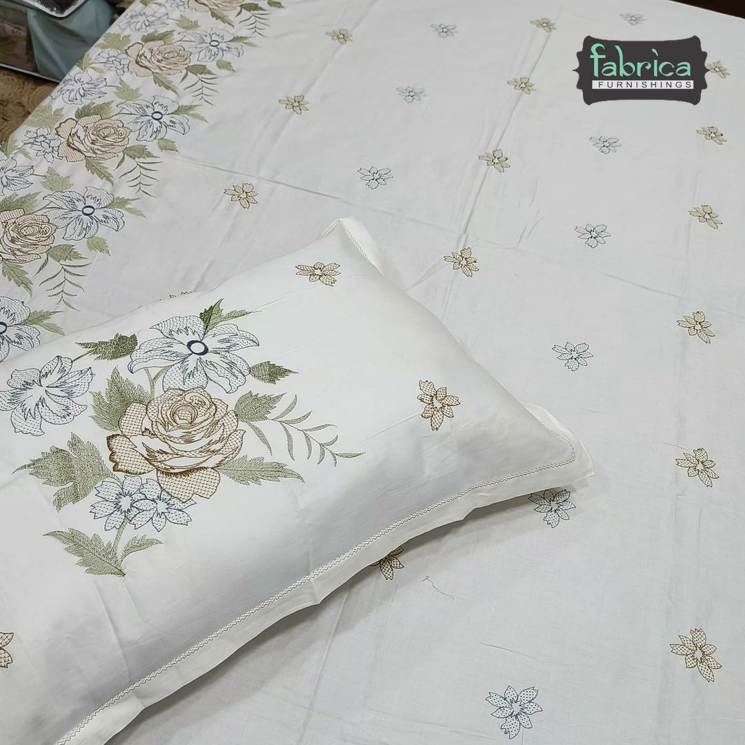 Aurelia Premium Pure Cotton Super King-Size Floral Garden Embroidered Bedsheet