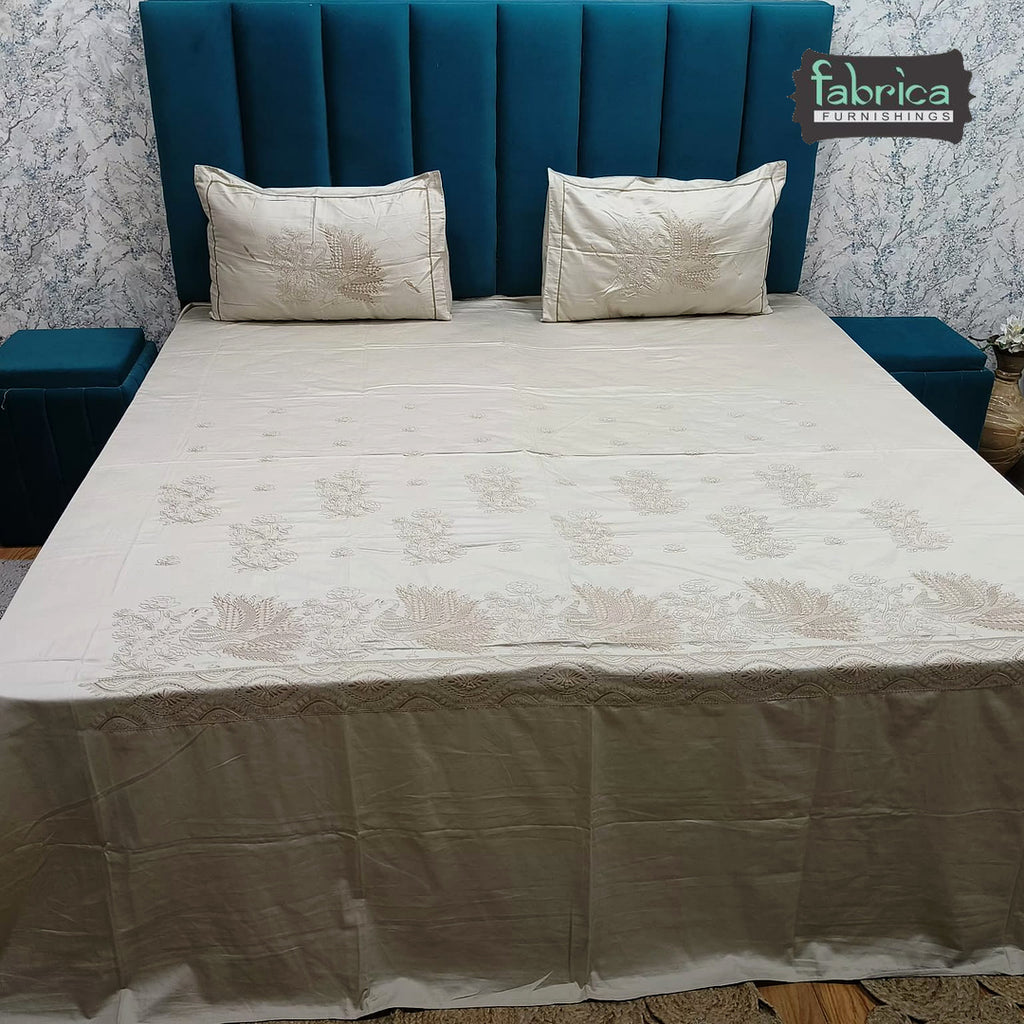 Roselyn Premium Pure Cotton Super King-Size Peacock Floral Embroidered Bedsheet