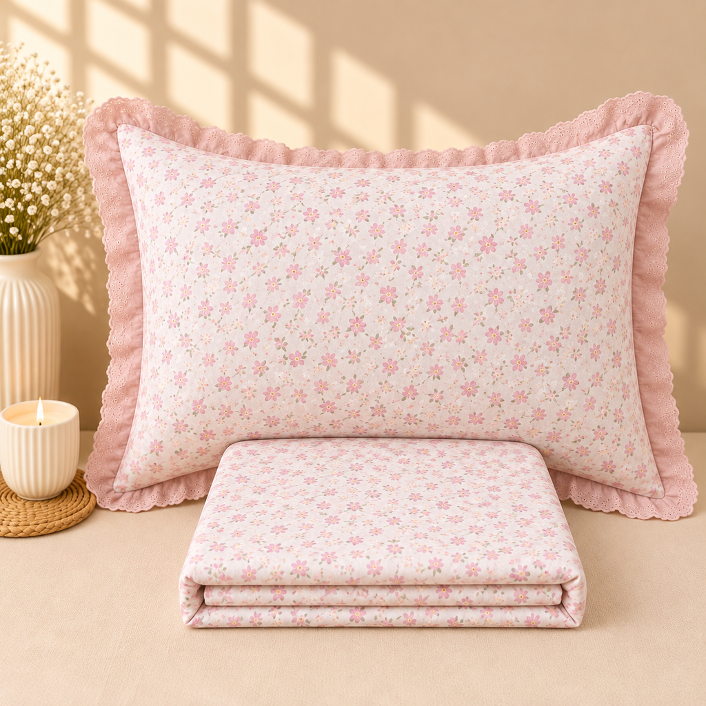 Secret Garden Blush Pink Floral Printed King Size Imported Fabric Bedsheet Set