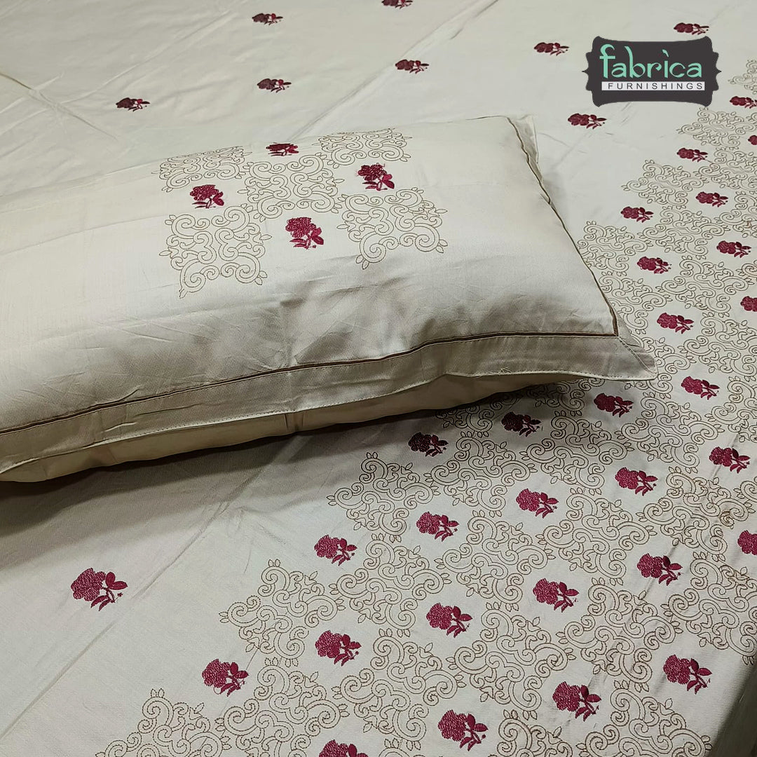 Roselyn Premium Pure Cotton Super King-Size Floral Embroidered Bedsheet