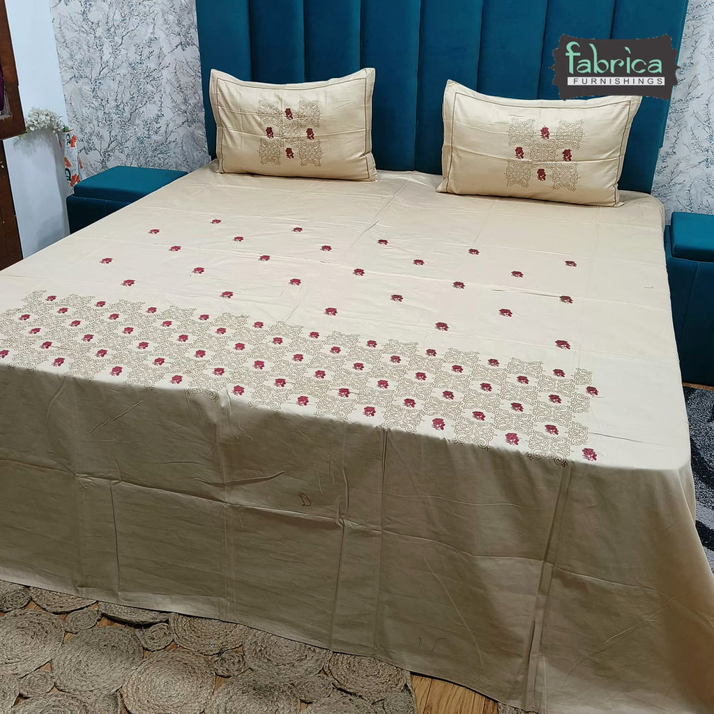 Roselyn Premium Pure Cotton Super King-Size Floral Embroidered Bedsheet