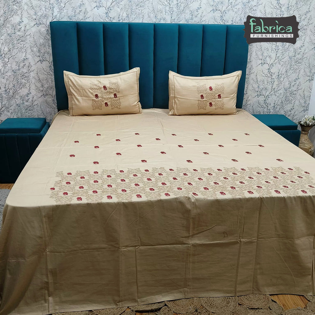 Roselyn Premium Pure Cotton Super King-Size Floral Embroidered Bedsheet