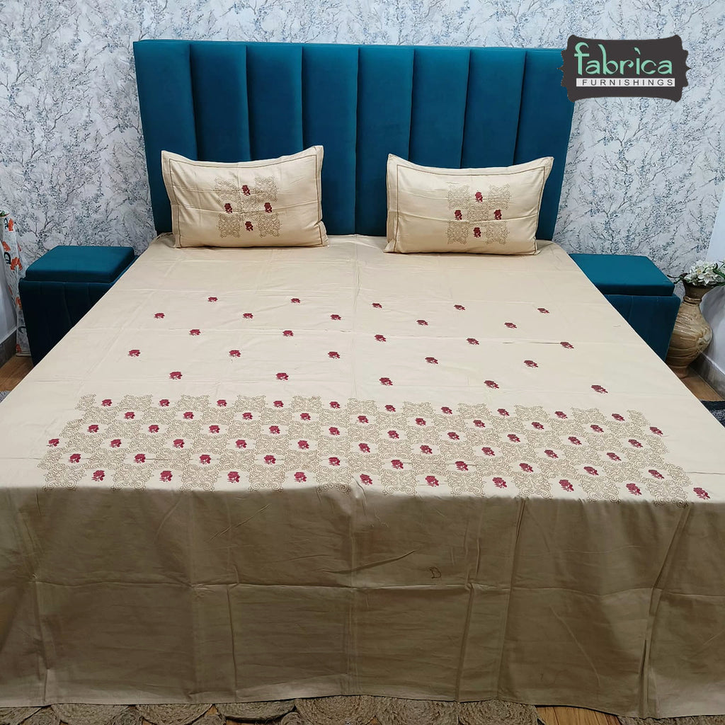Roselyn Premium Pure Cotton Super King-Size Floral Embroidered Bedsheet