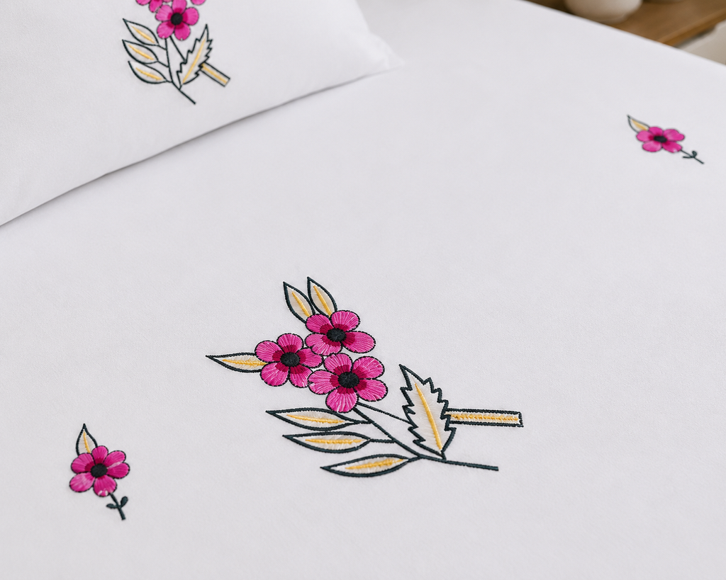 Fabby Decor Premium Pure Cotton King-Size Floral Embroidered Designer Bedsheet