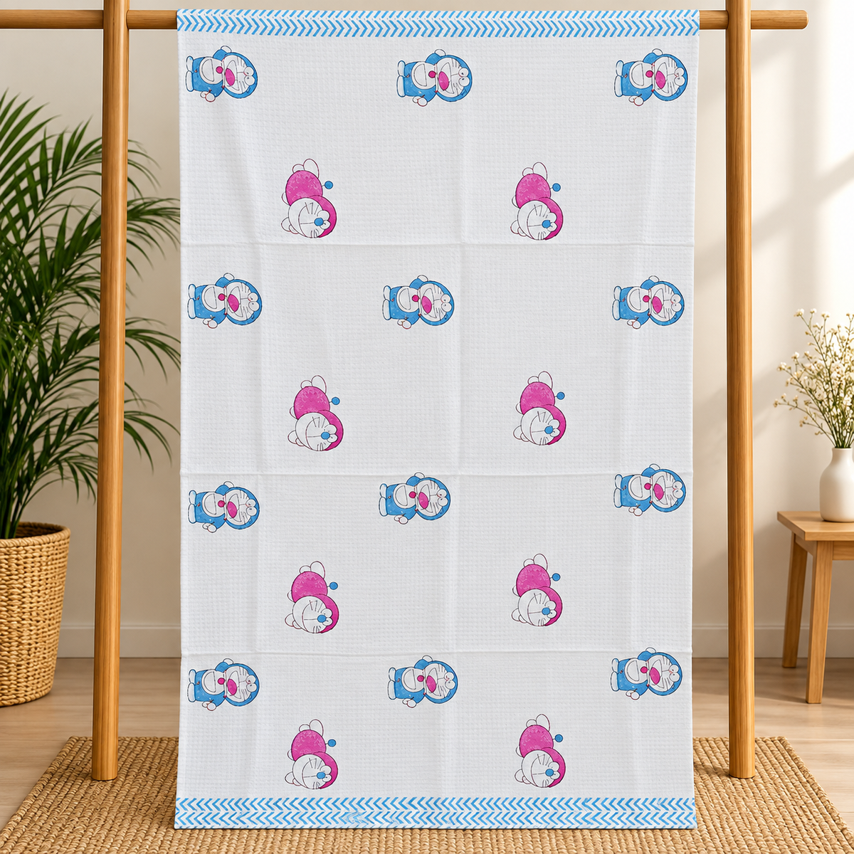 Kids Zone Waffle Printed Pure Cotton Bath & Hand Towels