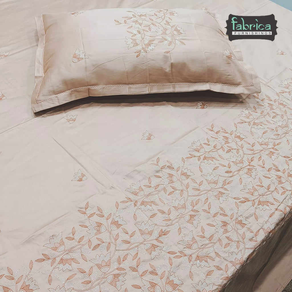 Aurelia Premium Pure Cotton Super King-Size Blush Floral Embroidered Bedsheet