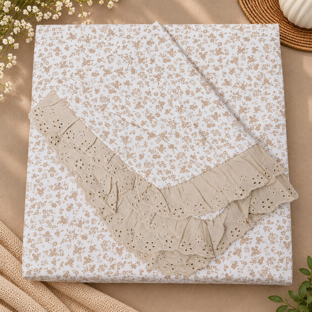 Secret Garden Ivory & Beige Floral Printed King Size Imported Fabric Bedsheet Set
