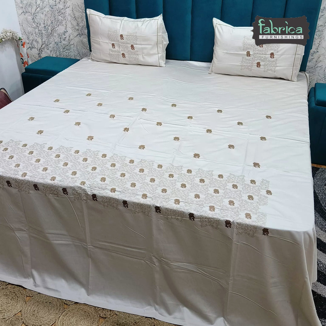 Roselyn Premium Pure Cotton Super King-Size Floral & Geometric Embroidered Bedsheet