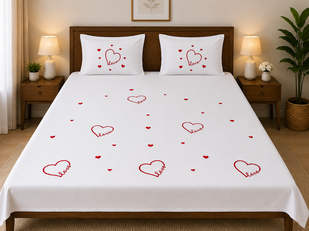 Fabby Decor Premium Pure Cotton Super King-Size Floral Embroidered Designer Bedsheet