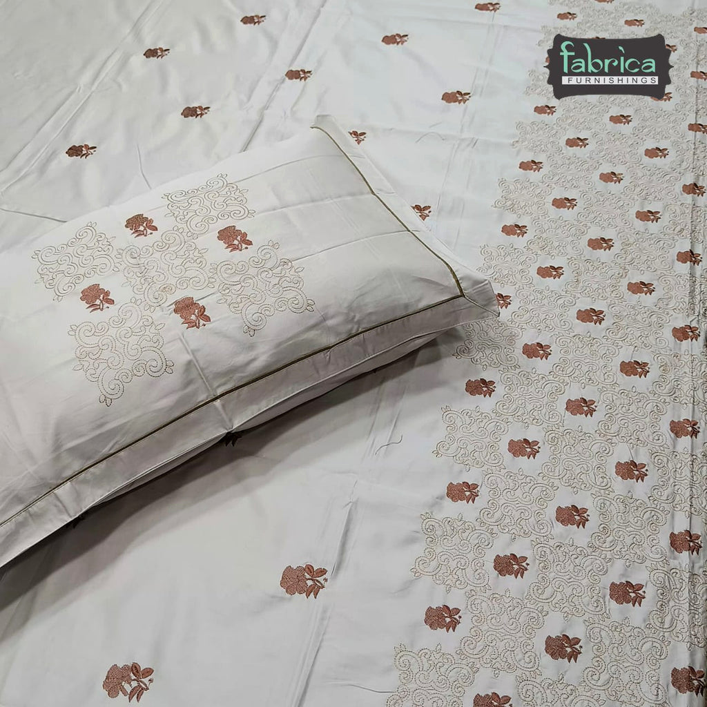 Roselyn Premium Pure Cotton Super King-Size Floral & Geometric Embroidered Bedsheet