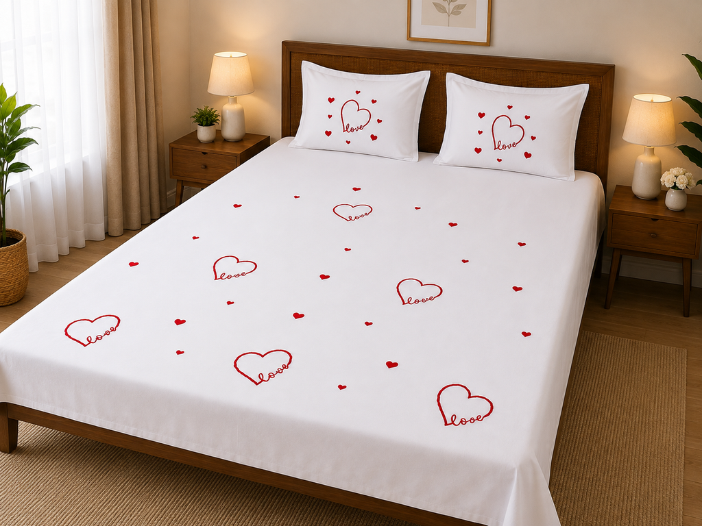 Fabby Decor Premium Pure Cotton Super King-Size Floral Embroidered Designer Bedsheet