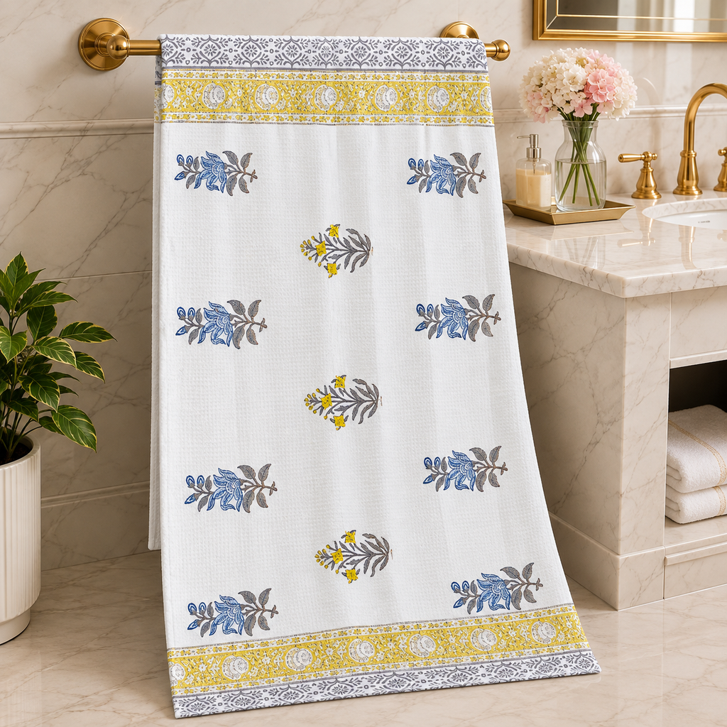Kids Zone Waffle Printed Pure Cotton Bath & Hand Towels