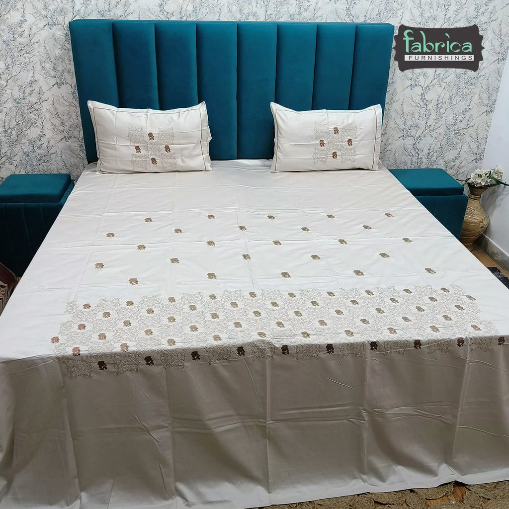 Roselyn Premium Pure Cotton Super King-Size Floral & Geometric Embroidered Bedsheet