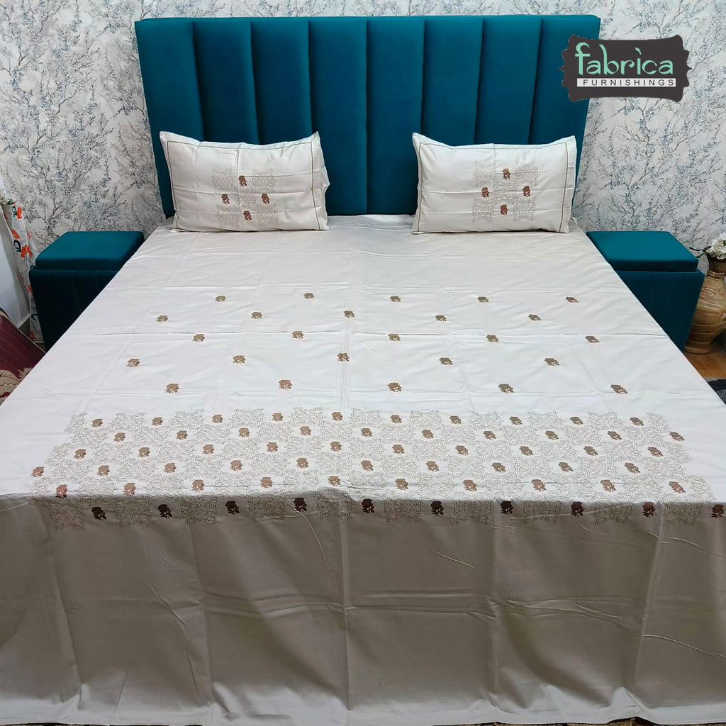 Roselyn Premium Pure Cotton Super King-Size Floral & Geometric Embroidered Bedsheet