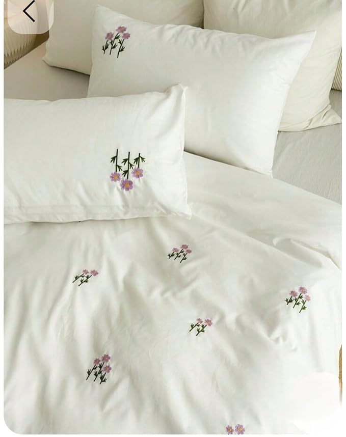 Floral Bloom Embroidered King Size Pure Cotton Bedsheet Set