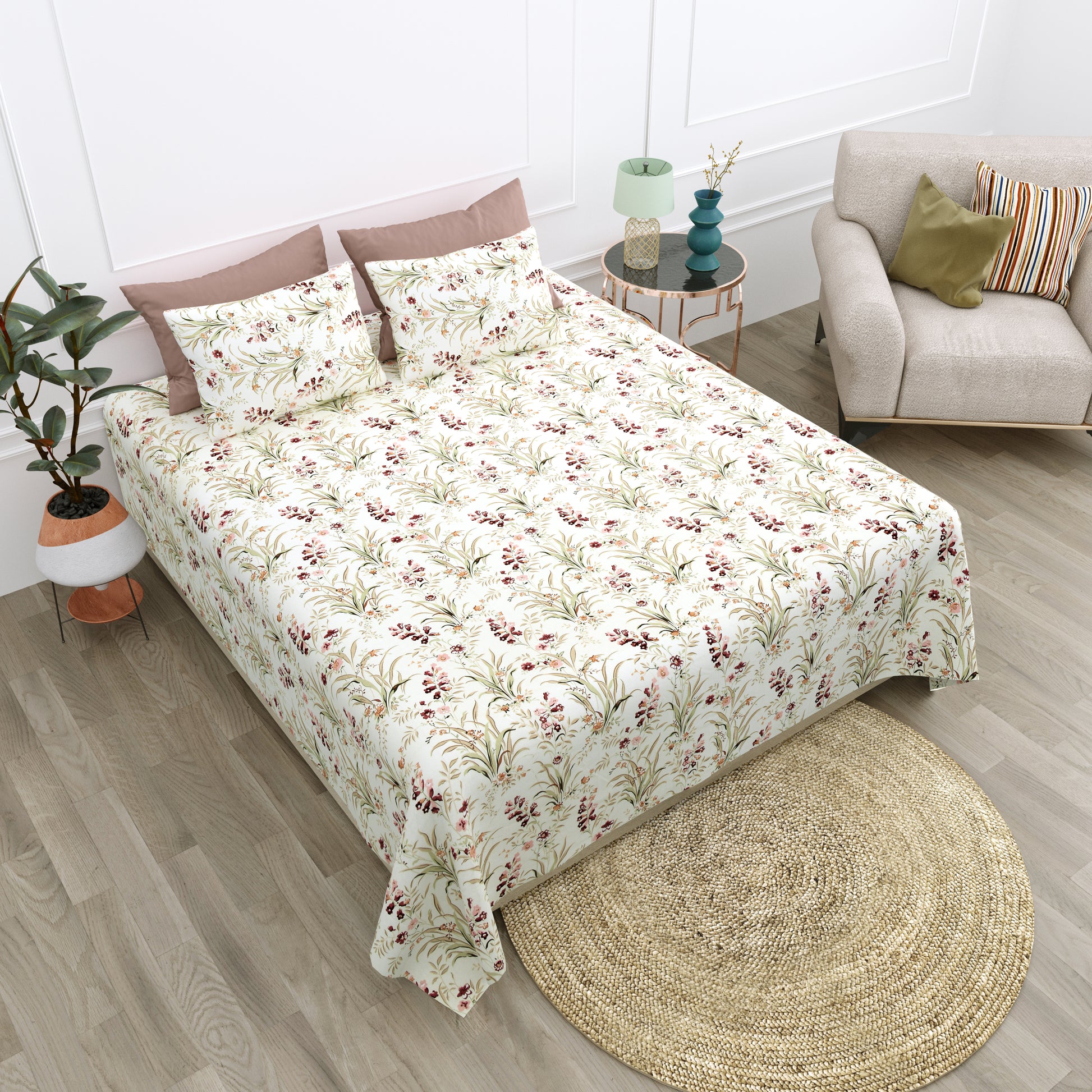 Rainbow Burgundy Premium Cotton King Size Bedsheet Set