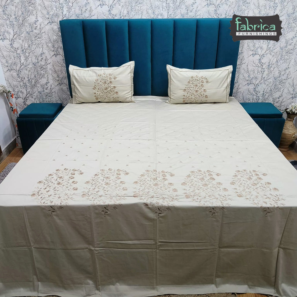 Roselyn Premium Pure Cotton Super King-Size Peacock Floral Embroidered Bedsheet