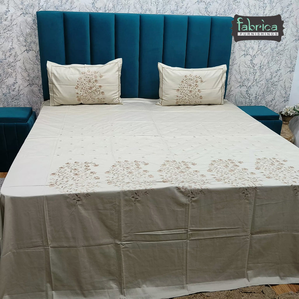 Roselyn Premium Pure Cotton Super King-Size Peacock Floral Embroidered Bedsheet