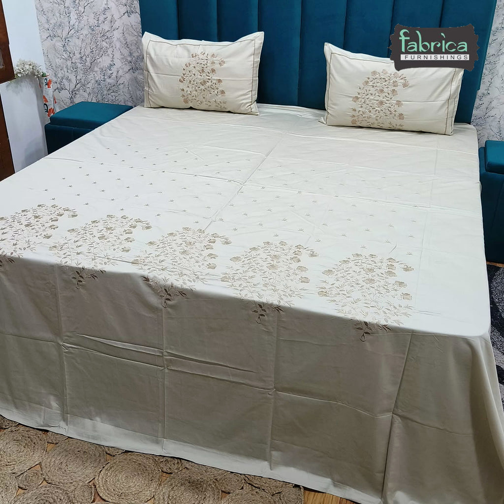 Roselyn Premium Pure Cotton Super King-Size Peacock Floral Embroidered Bedsheet