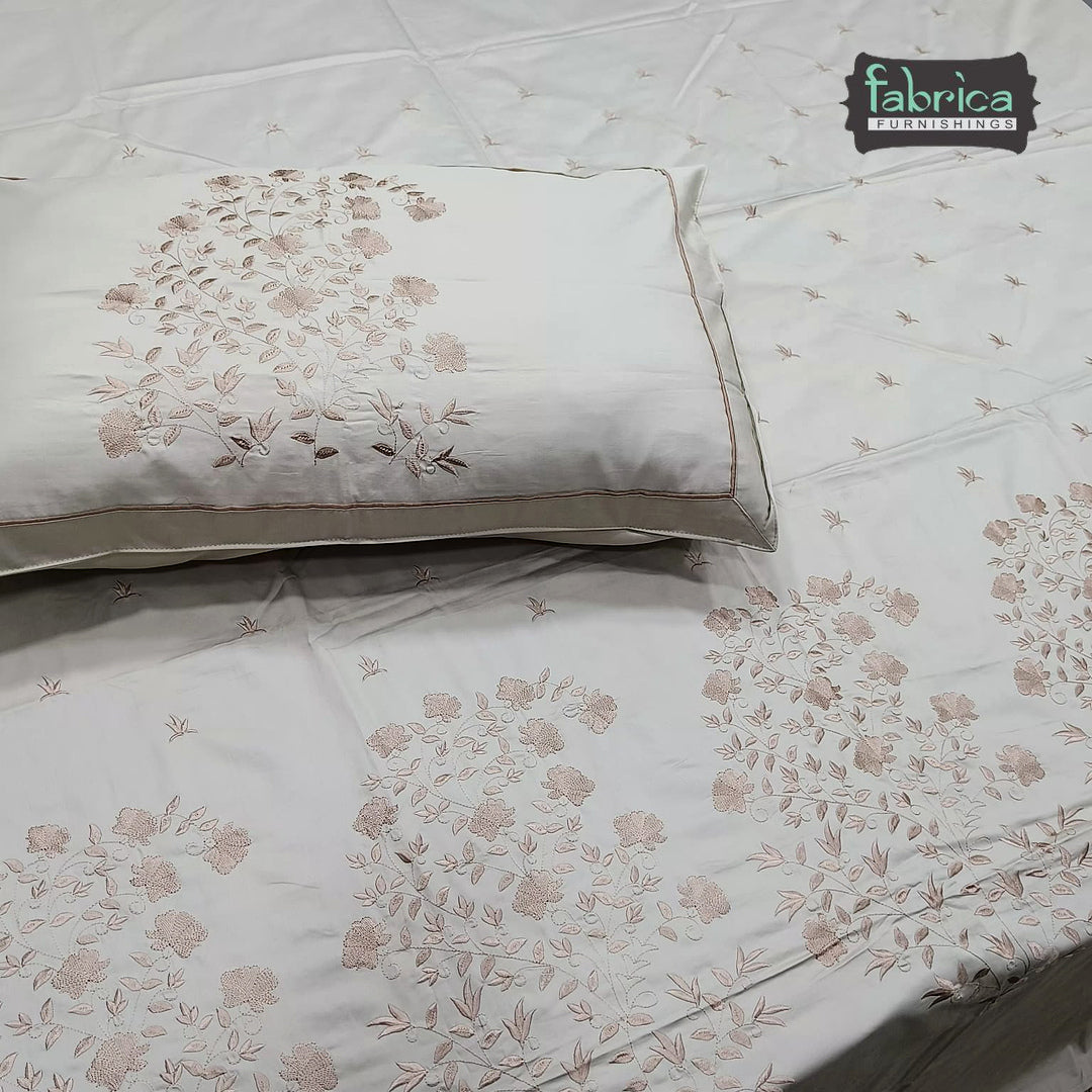 Roselyn Premium Pure Cotton Super King-Size Peacock Floral Embroidered Bedsheet