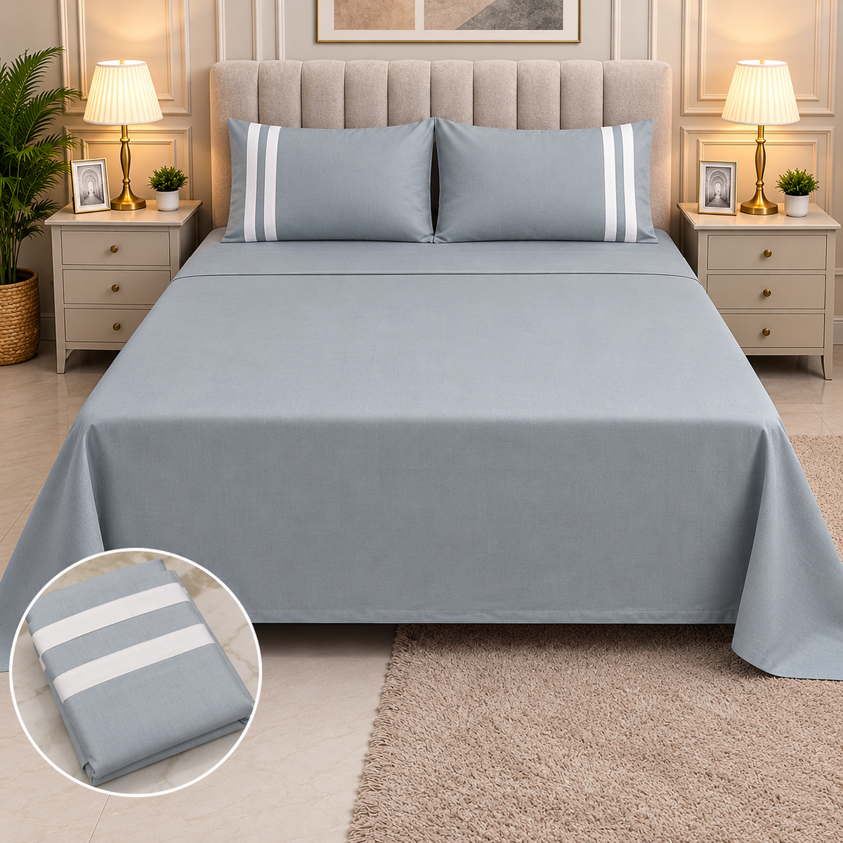 Serene Premium Solid Grey King Size Cotton Bedsheet with 2 Pillow Covers
