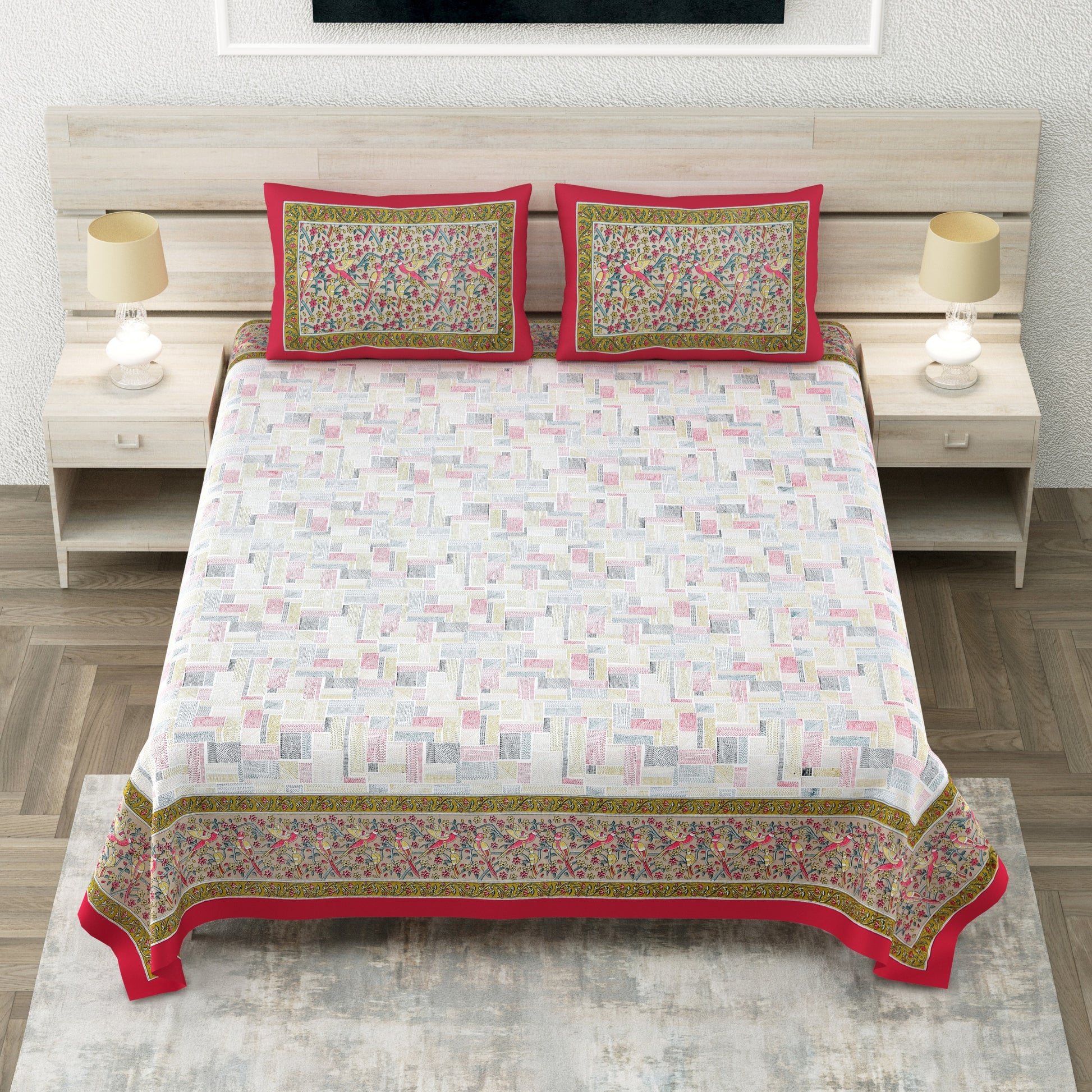 MUGHLAI Rose Garden Printed King Size Premium Cotton Bedsheet