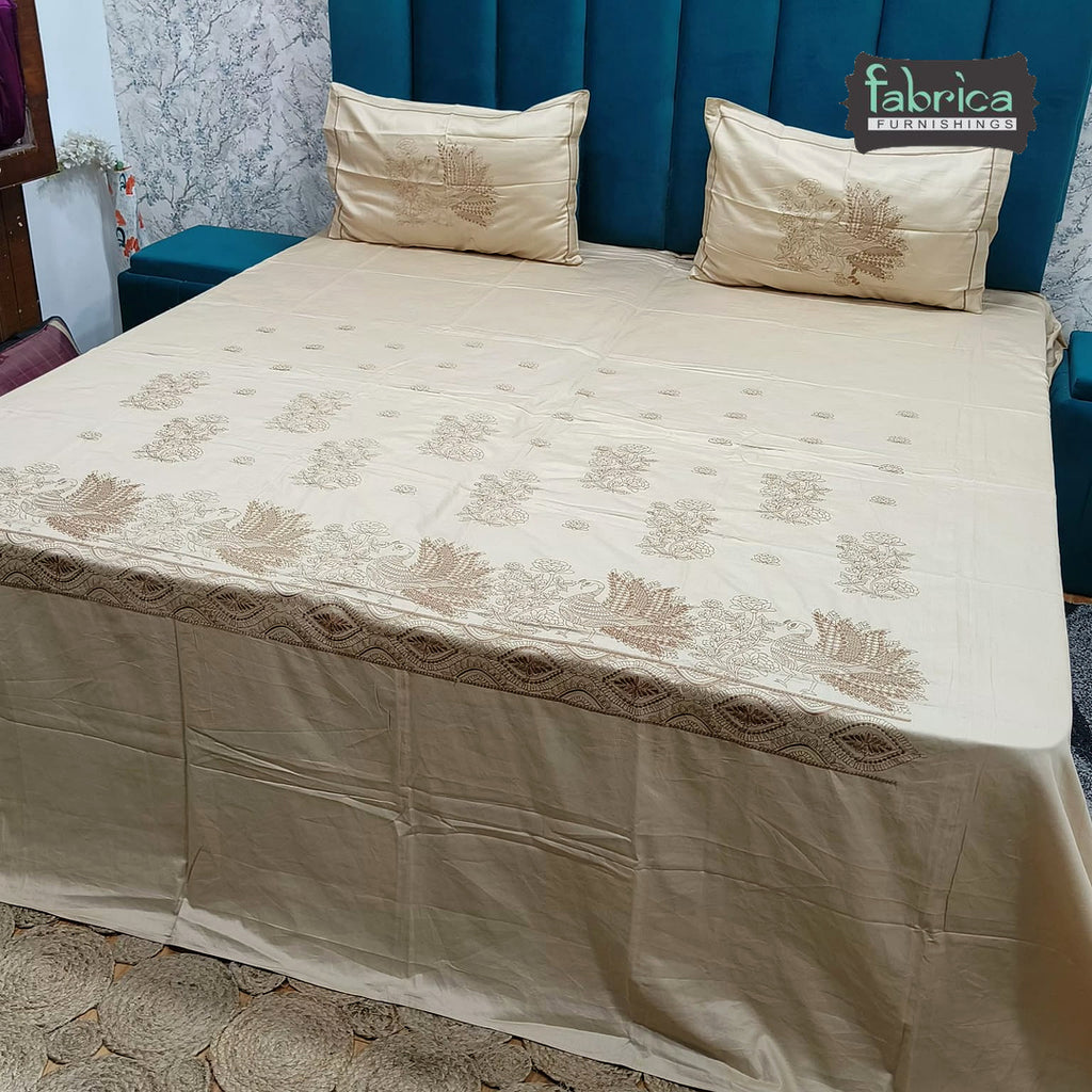 Roselyn Premium Pure Cotton Super King-Size Geometric Embroidered Bedsheet