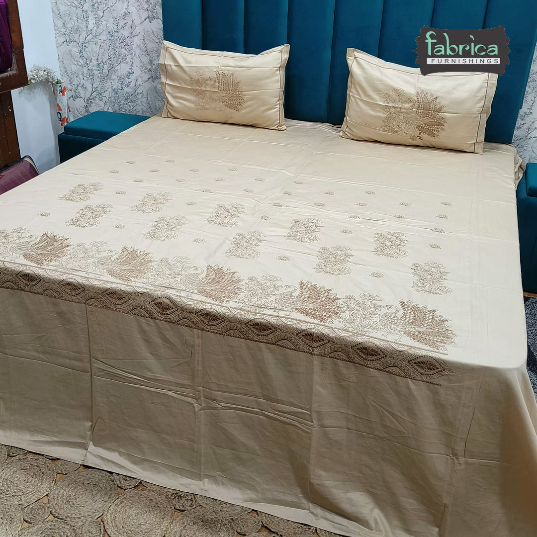 Roselyn Premium Pure Cotton Super King-Size Geometric Embroidered Bedsheet