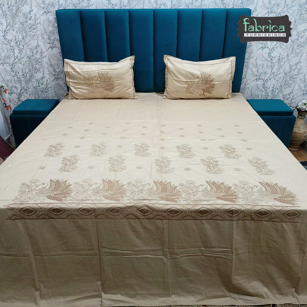 Roselyn Premium Pure Cotton Super King-Size Geometric Embroidered Bedsheet