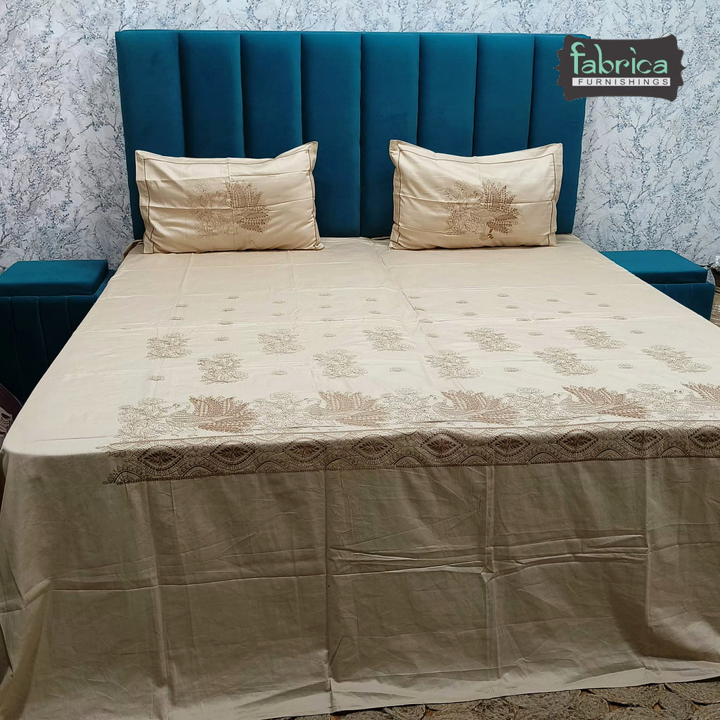 Roselyn Premium Pure Cotton Super King-Size Geometric Embroidered Bedsheet